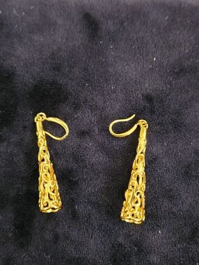 Intricate Gold Filigree Cone Drop Earrings for Women